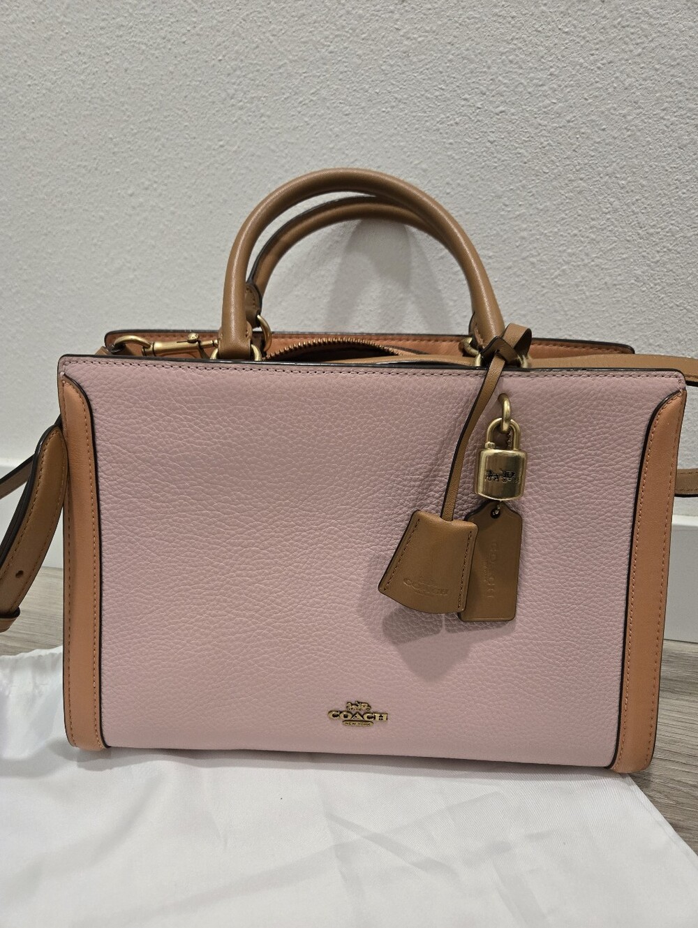 Coach Zoe Carryall 2 Way Pink and Tan Leather Satchel - Picture 2 of 13